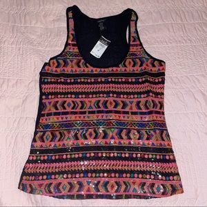 NWT Sequin Tribal Pattern Tank Top